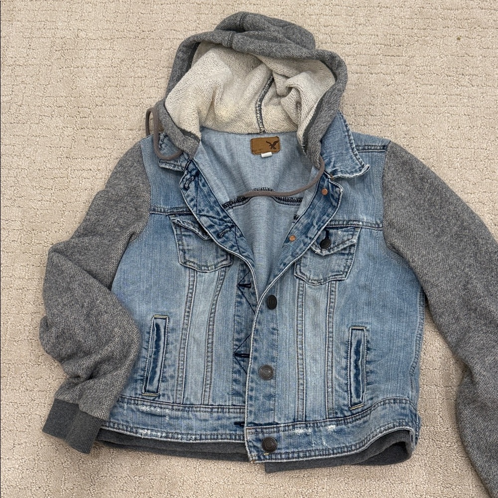 American Eagle Outfitters Denim and Gray Hooded Jacket